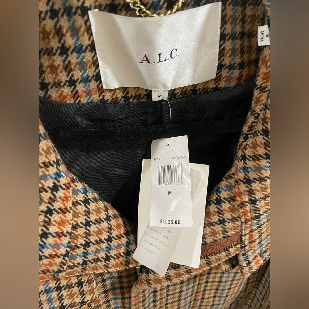 A.L.C. Brown Houndstooth Wool-Blend Coat - Picture 5 of 6